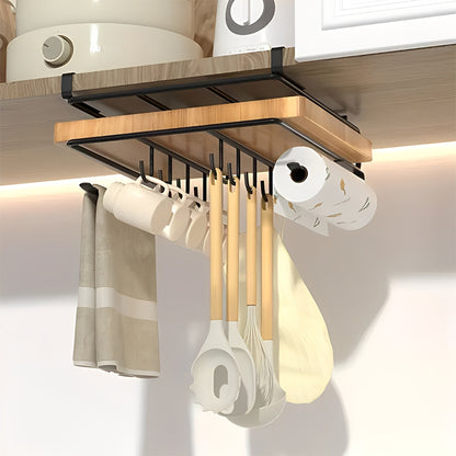 Black, Kitchen with Hook Storage Rack, Cabinet Bottom Storage Rack, Non Perforated Cabinet Door Top Shelf, Cup Holder, Sturdy And Durable, Strong Load-Bearing Capacity, Suitable for Kitchen Utensils Such As Cutting Boards, Tissues, Cloths, Etc