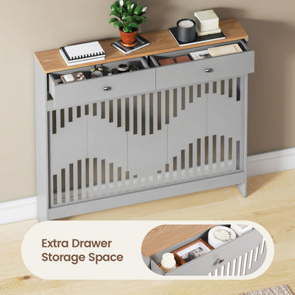 Modern White MDF Wood Radiator Cover with Drawers - Contemporary Style, Great Choice for Living Room, Bedroom, Hallway, Suitable for Placing Decorative Items and Storing Small Objects.