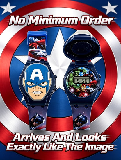 Marvel Kids Toys Light Up Watch for Boys & Girls – Hulk, Spider-Man, Iron Man & Captain America Toy Watch – Adjustable Watch Strap – Party Bag Fillers Kids – Fidget Toys – Toys for Boys Ages 3+