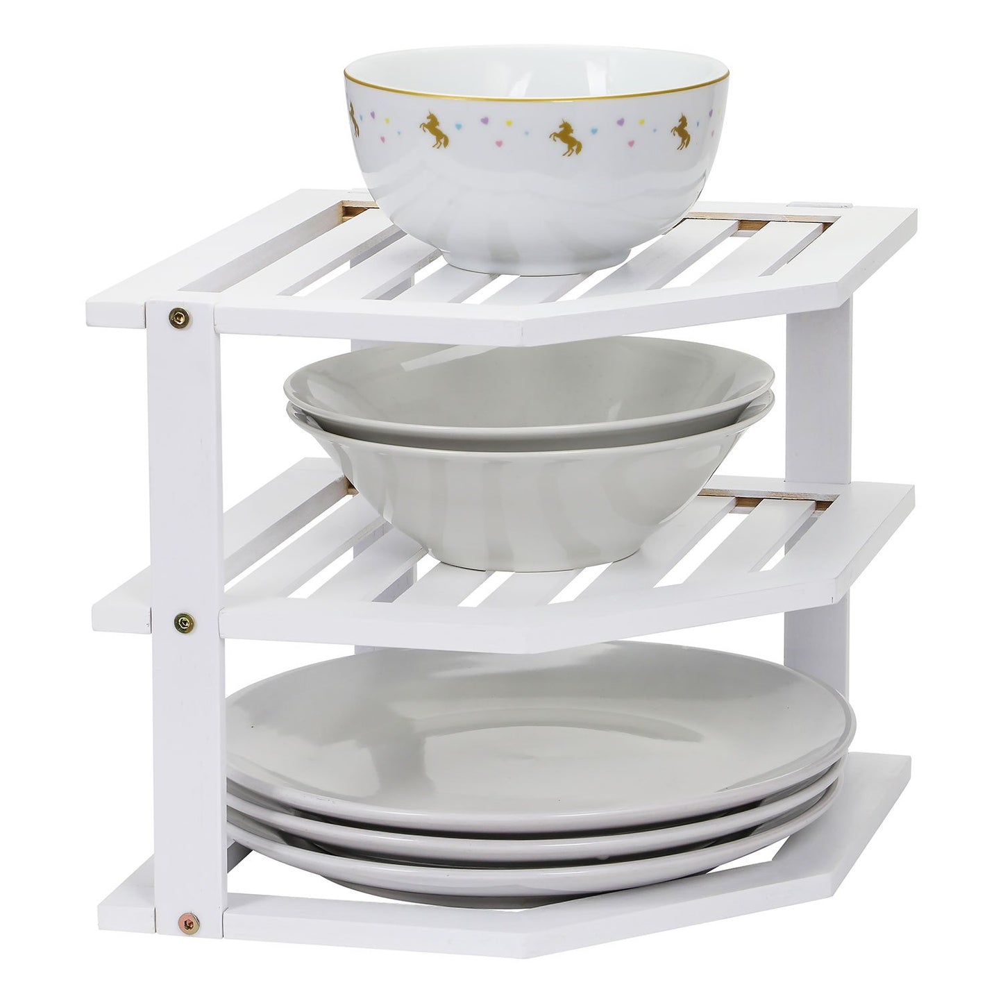Bamboo Cabinet Shelf Organiser - 3 Tier Corner Shelf for Kitchen & Bathroom Countertop Cabinet Organiser Plate Rack Tidy Cupboard Shelf Insert Storage Organisation