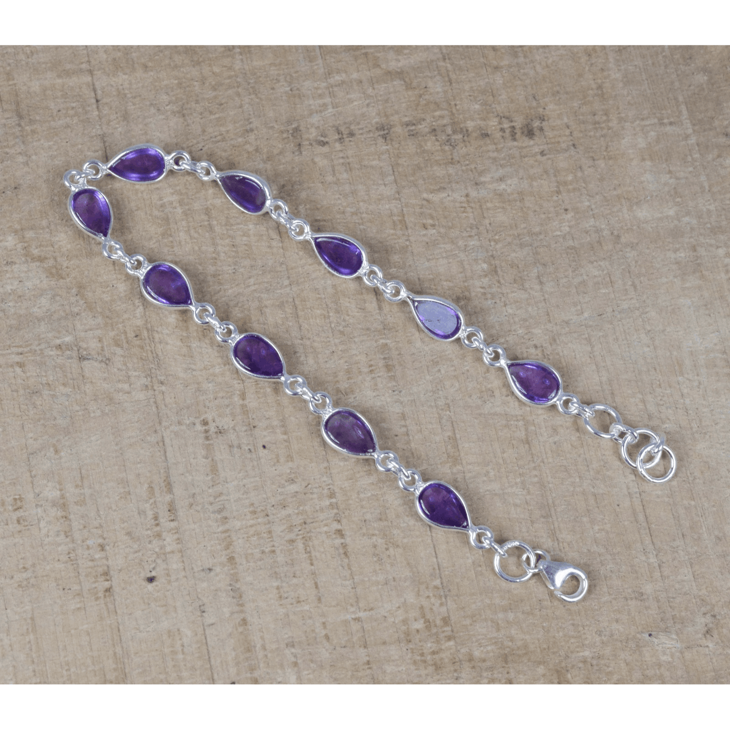 925 Sterling Silver Natural Gemstone Adjustable Bracelet ~ Teardrop Link Bracelet ~ Simple Elegant Jewelry