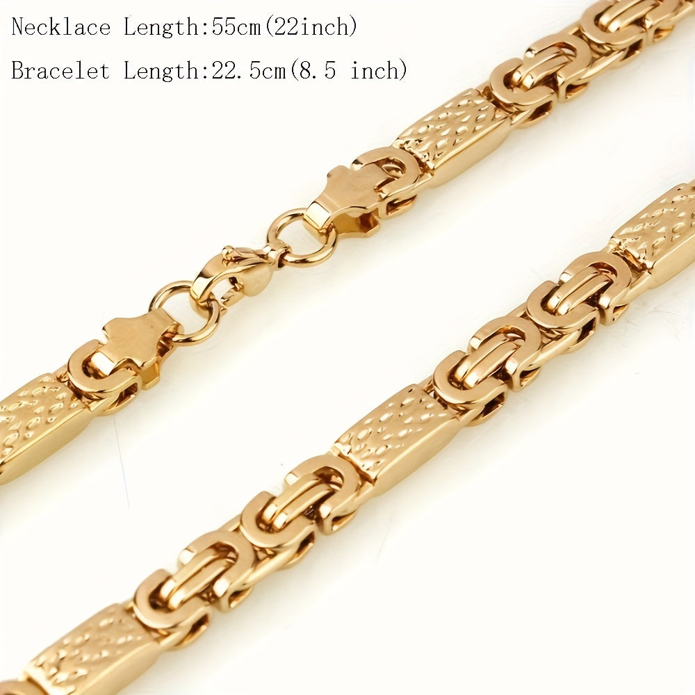 6mm Men's Minimalist 304 Stainless Steel Flat Link Necklace + Bracelet Set 8