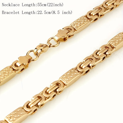 6mm Men's Minimalist 304 Stainless Steel Flat Link Necklace + Bracelet Set 8