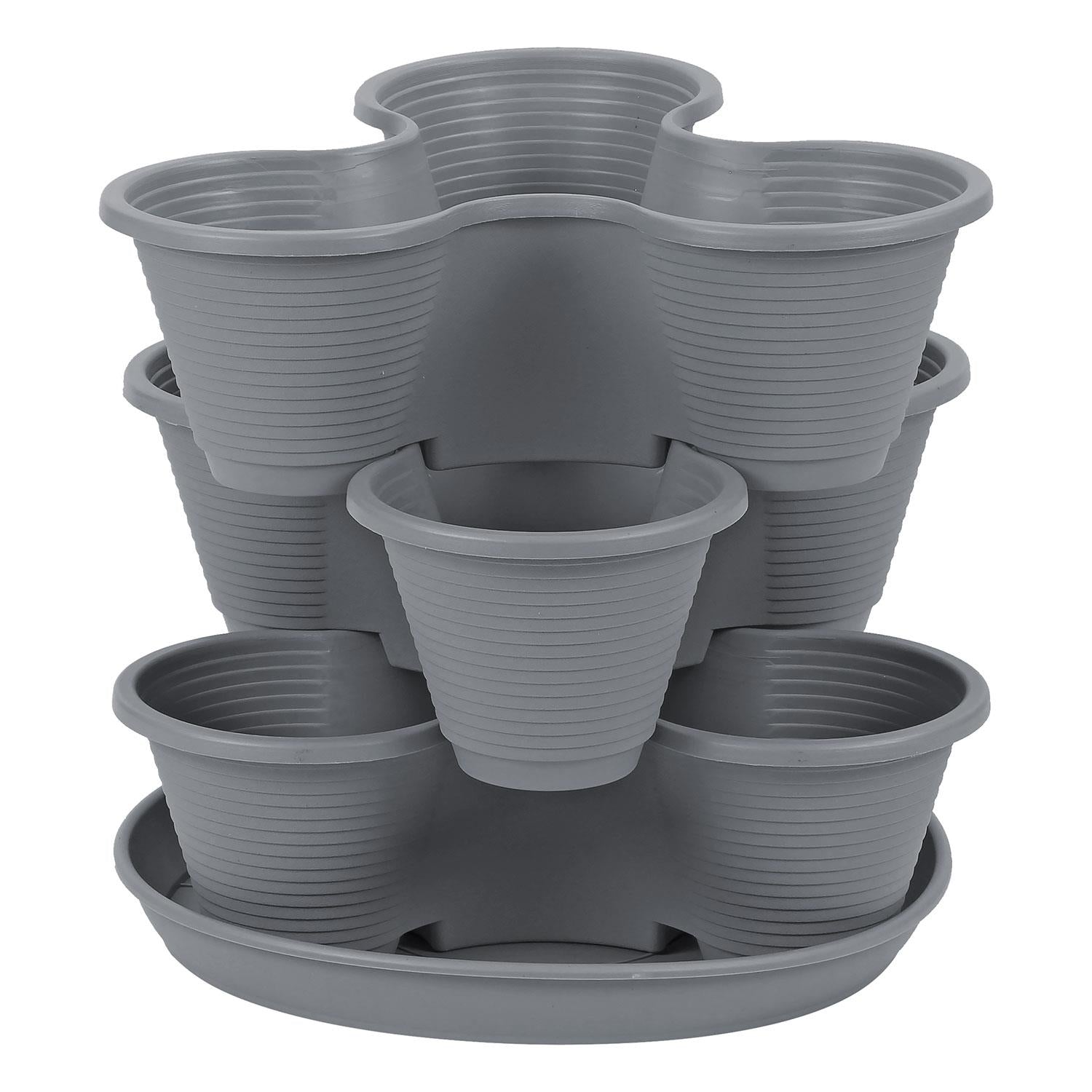 Stackable Herb Planter 3 Tier Vertical Growing Tower – Space-Saving Indoor Outdoor Plant Pot for Strawberries, Herbs, Vegetables & Flowers, Charcoal & Terracotta UK