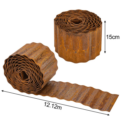 Heavy-Duty Weatherproof Steel Garden Trim Edging - Rustic Landscape Border with Safe Rounded Edges, Easy to Cut & Install - Pre-Rusted Corrugated Metal Fence for Flower Beds, Pathways, Patios - Available in Heights - Outdoor Yard Decoration, Pathway Divid
