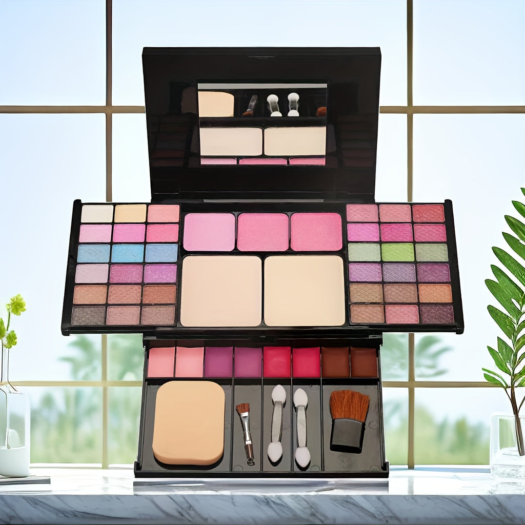 All-in-one Multifunctional Makeup Kit, Featuring 49-shade Eyeshadow Palette, Waterproof Nude Lipstick, Blush, and Setting Powder. The Complete Makeup Set Includes 36 Eyeshadow Shades + 3 Blush Shades + 2 Powder Shades + 8 Lip Gloss Shades
