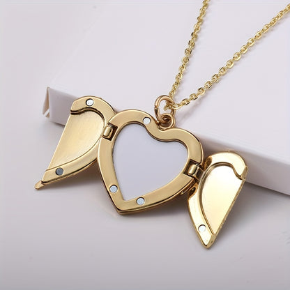 Personalized Angel Wings Necklace Heart Box Pendant Custom Picture Open Box Angel Wing Pendant