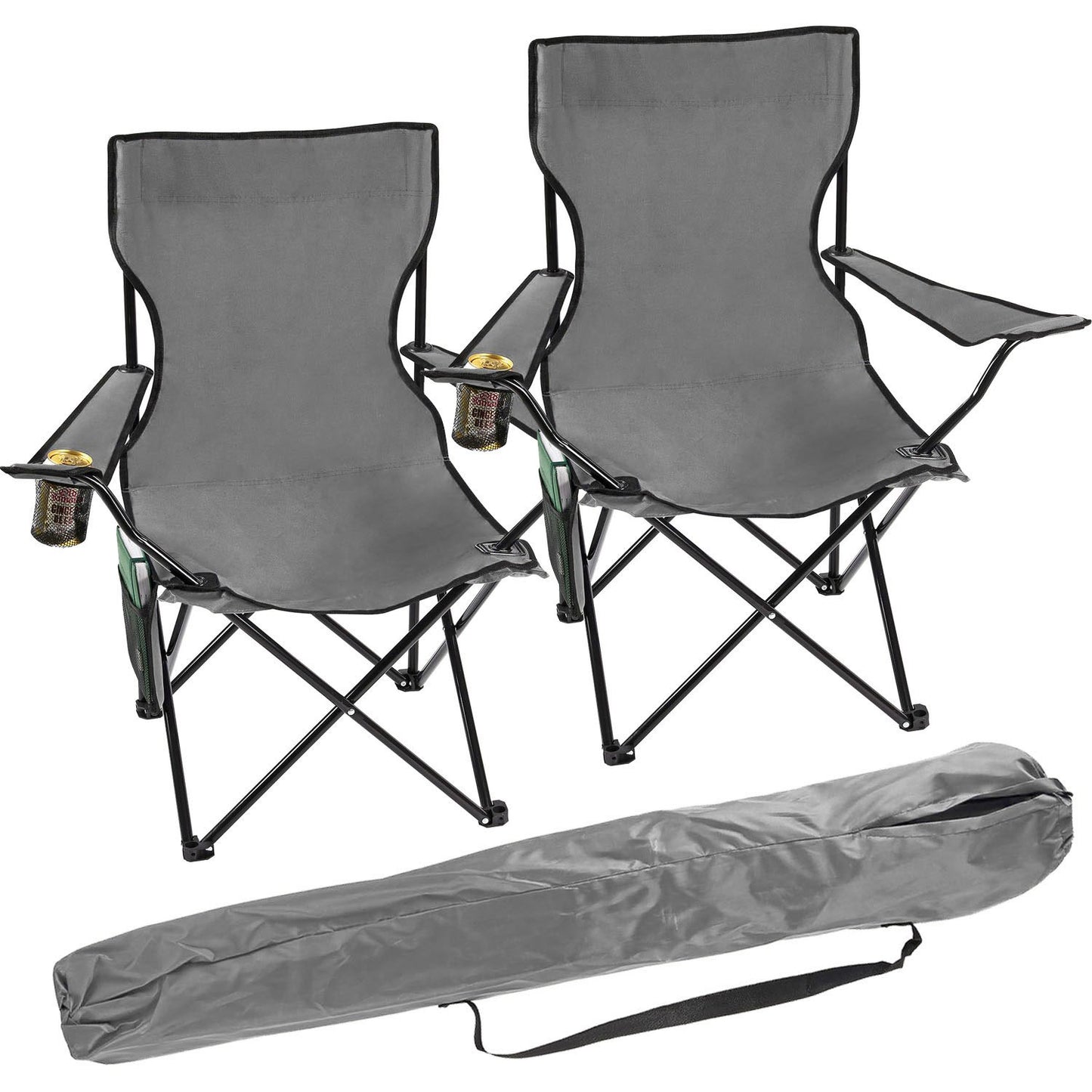 Taylor & Brown Set of 2 Lightweight Folding Camp Chair - Portable Chairs with Cup Holder, Side Pocket and Bag Perfect for Camping, Festivals, Garden, Fishing, Beach and BBQs, Camping Chair