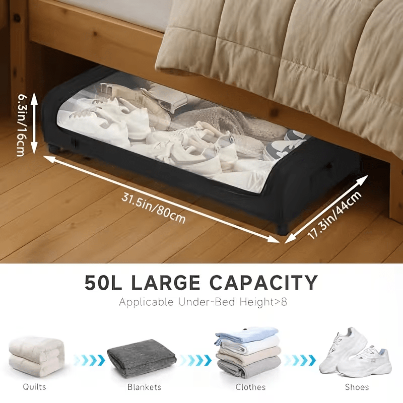 Under Bed Storage Bags 2 Pack Large Foldable Storage Boxes with Lid, Zip & Clear Window, Space Saving Organiser Containers for Clothes, Bedding, Blankets & Shoes, Ideal for Home & Dorm