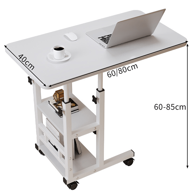 1pc Adjustable Height White Bedside Table, Multifunctional Shelf Table with Four Black Wheels, 360° Swivel - for Home, Dormitory - Portable Laptop Stand, Mobile Desk, Lazy Boy Table