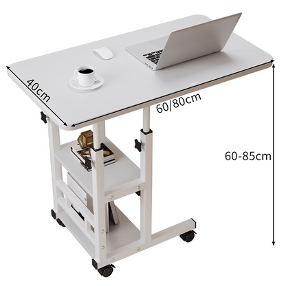 1pc Adjustable Height White Bedside Table, Multifunctional Shelf Table with Four Black Wheels, 360° Swivel - for Home, Dormitory - Portable Laptop Stand, Mobile Desk, Lazy Boy Table