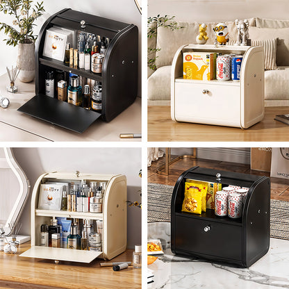 2-tier Bread Bin Metal Bread Box Holder for Kitchen Bread Storage Containers with Roll Top, Bread Container for Kitchen Countertop, Space Saving, Cream White/ Black