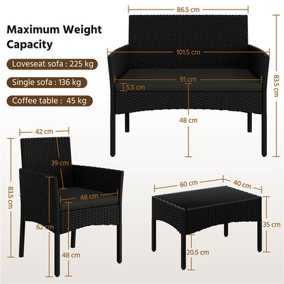 Costoffs Set of 4 Reception Set Outdoor, Garden Table & Sofa Set, Conversation Furniture Set with 2-Seat Sofa, 2 Single Sofa and 1 Coffee Table