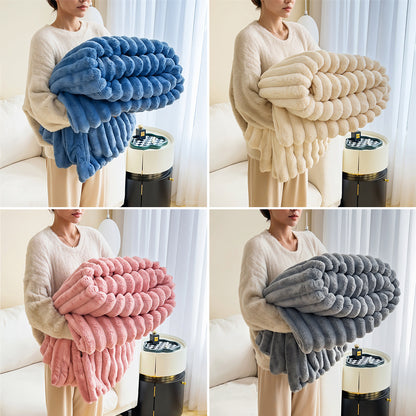 1pc Large Strips Ribbed Throw Blankets | Luxurious 270g Flannel Fleece Blanket | Warm Cozy Blanket Throws For Sofas, Bed, Chair, Couch, Settee | Super Soft Warm Blanket Single Double King Super King Size, Machine Washable, Easy Care, Perfect for Home, Tra