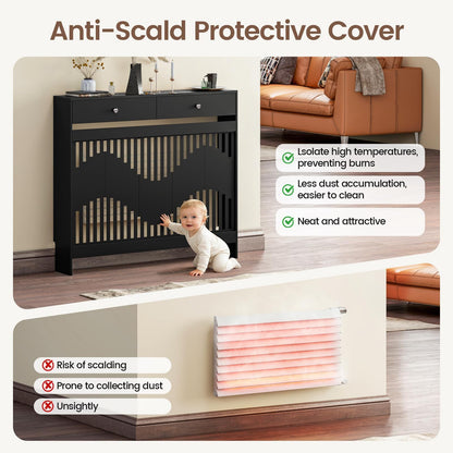 Modern White MDF Wood Radiator Cover with Drawers - Contemporary Style, Great Choice for Living Room, Bedroom, Hallway, Suitable for Placing Decorative Items and Storing Small Objects.