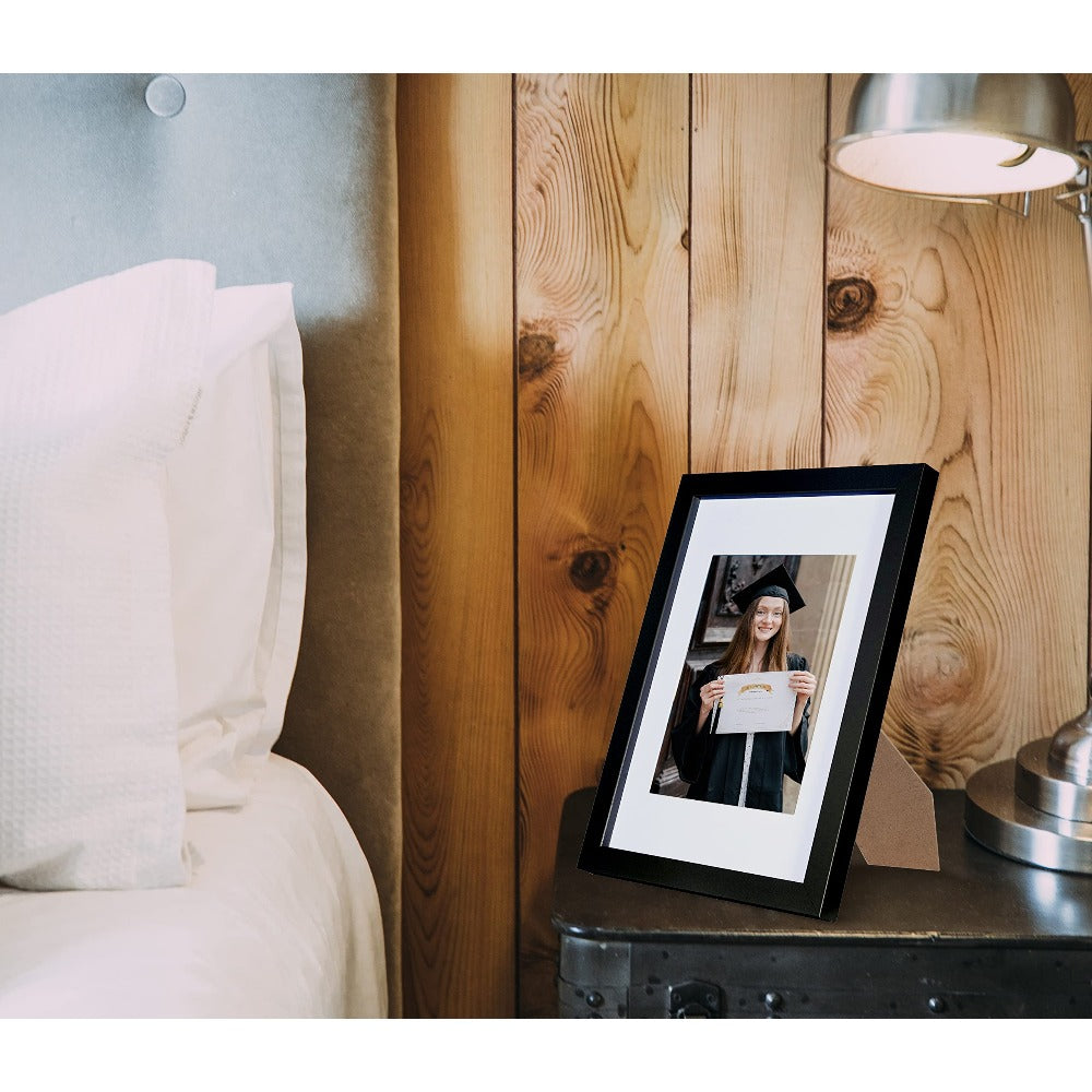 Set of 3 Black Wooden Picture Frames A4 w/ Mount Freestanding & Wall Mountable Photo Frame for A4 Poster Certificate Display