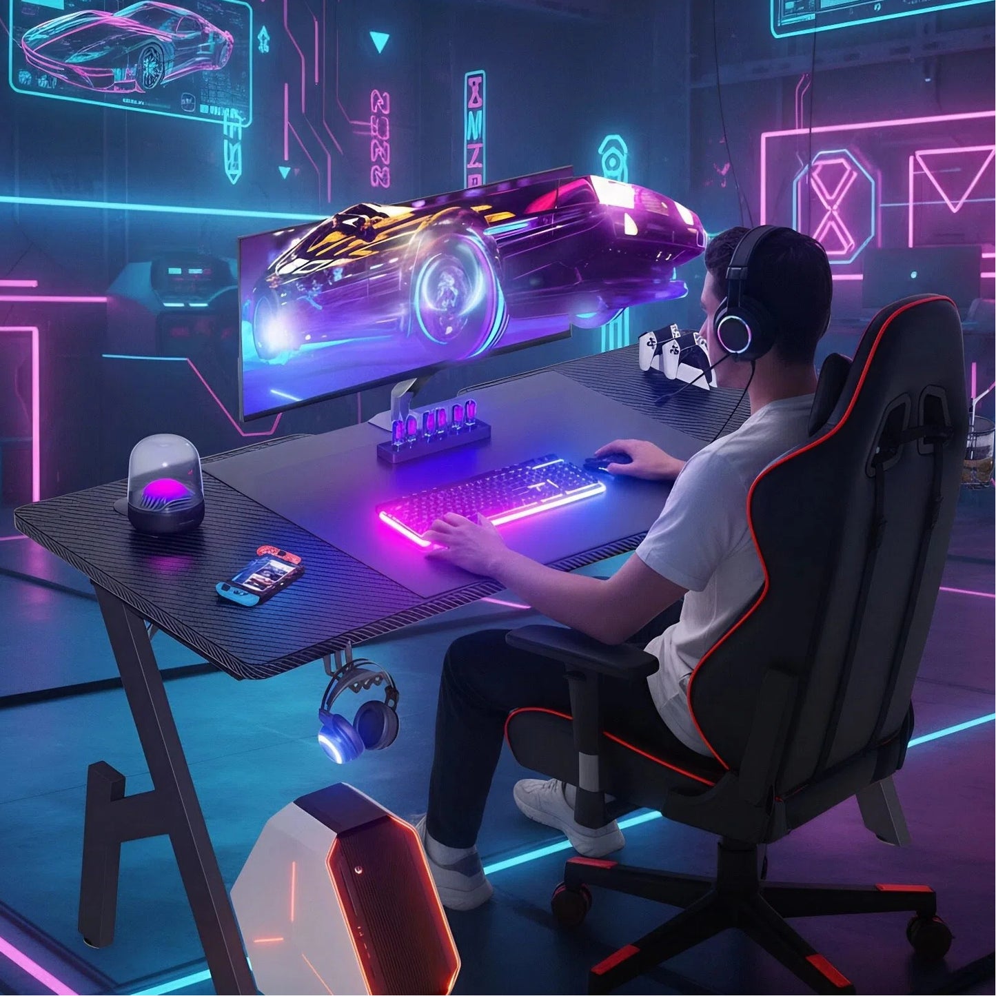 Whole Board Gaming Desk, 80 x 50 cm Gaming Table and 100 x 50 cm Gaming Table, Computer PC Desk for Home Office, A Shaped Gamer Table, Simple Assembly, Black