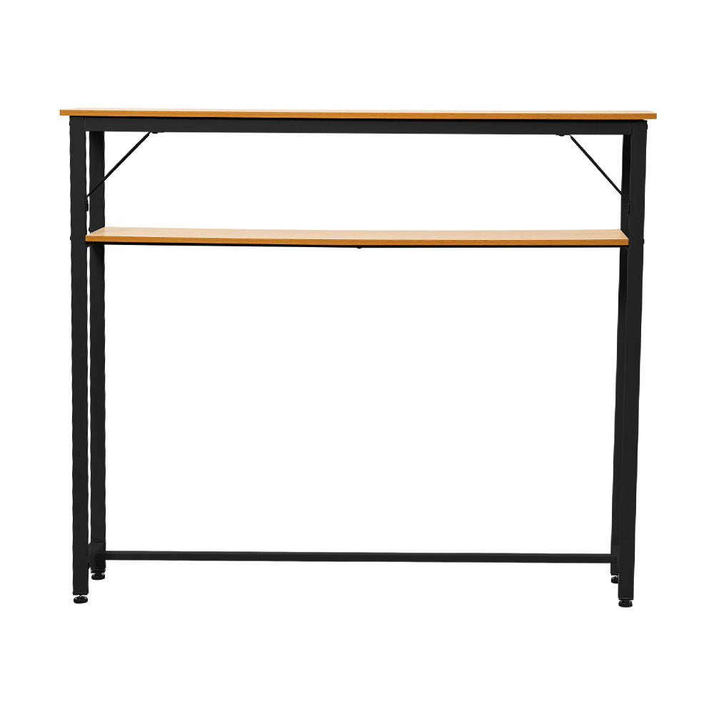 Minimalist Wooden Console Table - Slim Wall-Mounted Single/Double Tier Entryway Shelf with Carbon Steel Frame, Space-Saving Narrow Hallway Table, Bedroom/Living Room Table (80x20cm, MDF Wood + Black/White Metal)