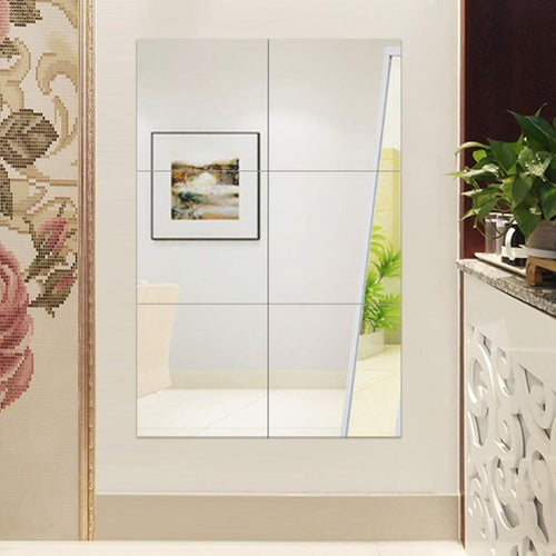 6Pcs / 12Pcs Thick Square Glass Mirror Wall Stickers Background Wall Decoration, Suitable for Bedroom, Living Room, Office, Kitchen, Bathroom, Entrance, Dance Studio, Gym, Shatterproof Removable Self-Adhesive Wall Sticker Acrylic Mirror, Wall-Mounted Make
