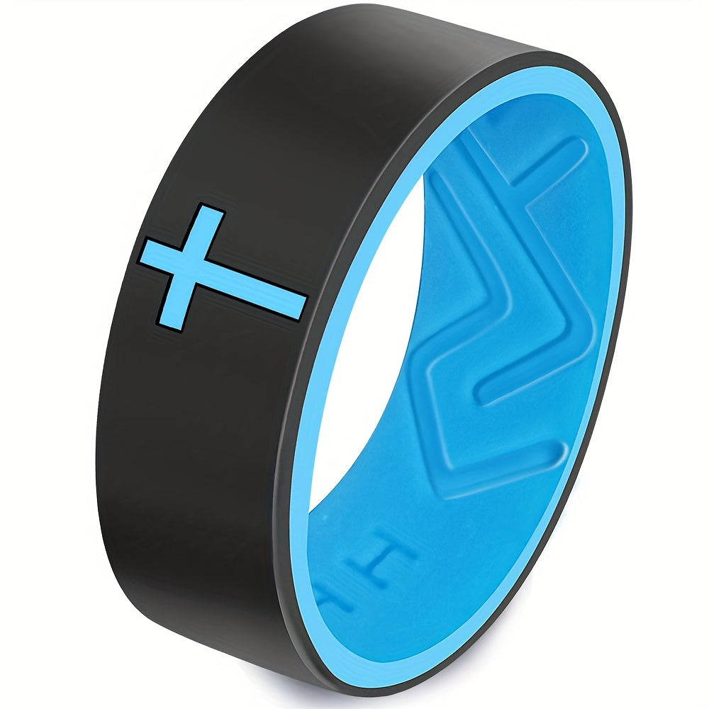 Cross Silicone Carved Ring, Fashion Easy Daily Engagement Proposal Wedding Outdoor Sports Ring Men Women Marriage Anniversary Valentine'S Day Father'S Day Mother'S Day Party Halloween Gift Jewelry Ring Cross Breathable Comfortable Ring 8Mm Bla
