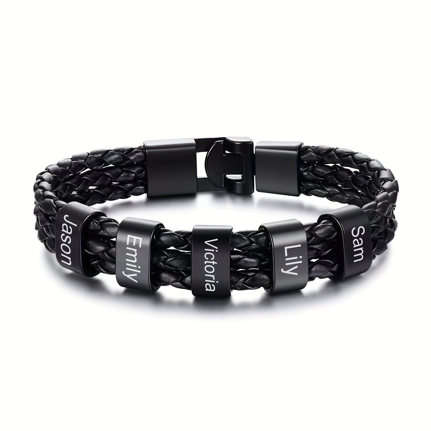 [Customized] Custom Men'S Braided 304 304 Stainless Steel Bracelet, Personalized Engraving 1-7 Names Bracelet, Gift for Dad, Grandpa, Uncle, Husband, Son, Father'S Day