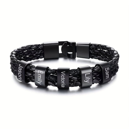[Customized] Custom Men'S Braided 304 304 Stainless Steel Bracelet, Personalized Engraving 1-7 Names Bracelet, Gift for Dad, Grandpa, Uncle, Husband, Son, Father'S Day