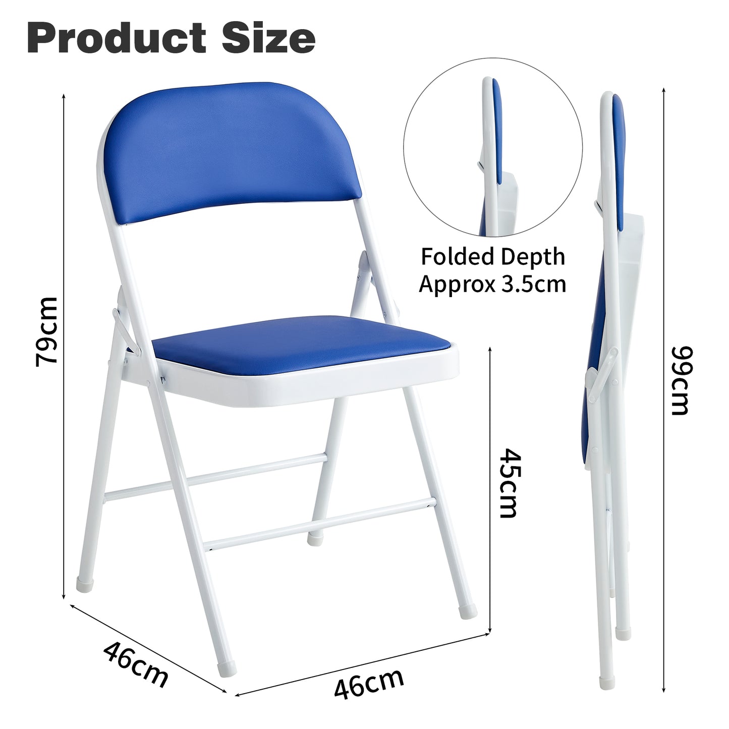 Set of 4 Folding Chairs, Faux Leather Foldable Chairs with Metal Frame and Padded Seat, Easy to Fold and Store for Home, Office, Dining and Reception