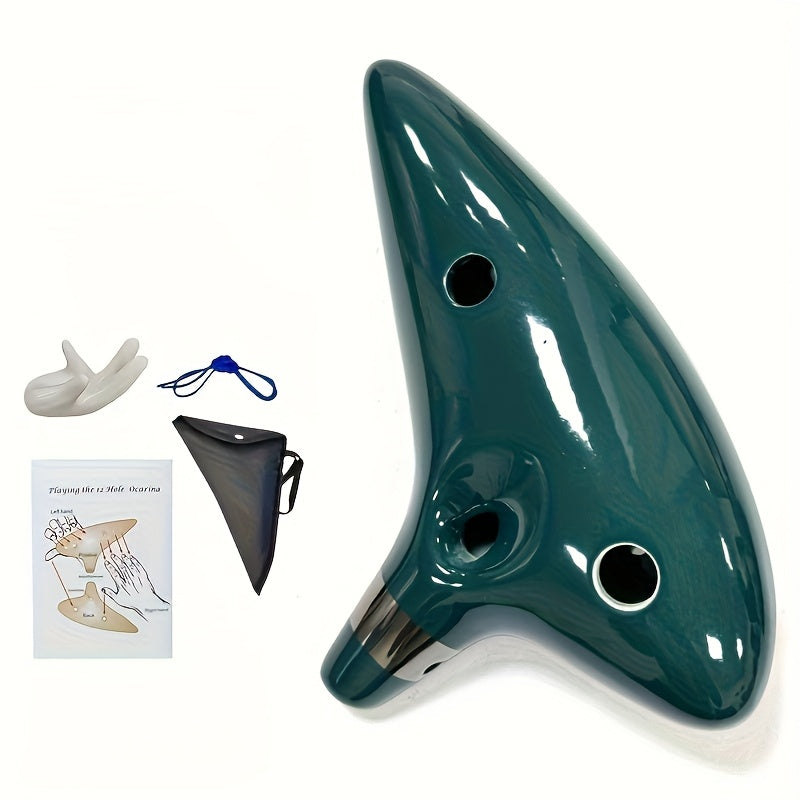 12-Hole Alto C Ceramic Ocarina - Beginner's Music Instrument, Easy-to-Learn Design with Clear Sound - Finish & Comfortable Grip - Perfect First Instrument for Learning Music, Holiday Gift