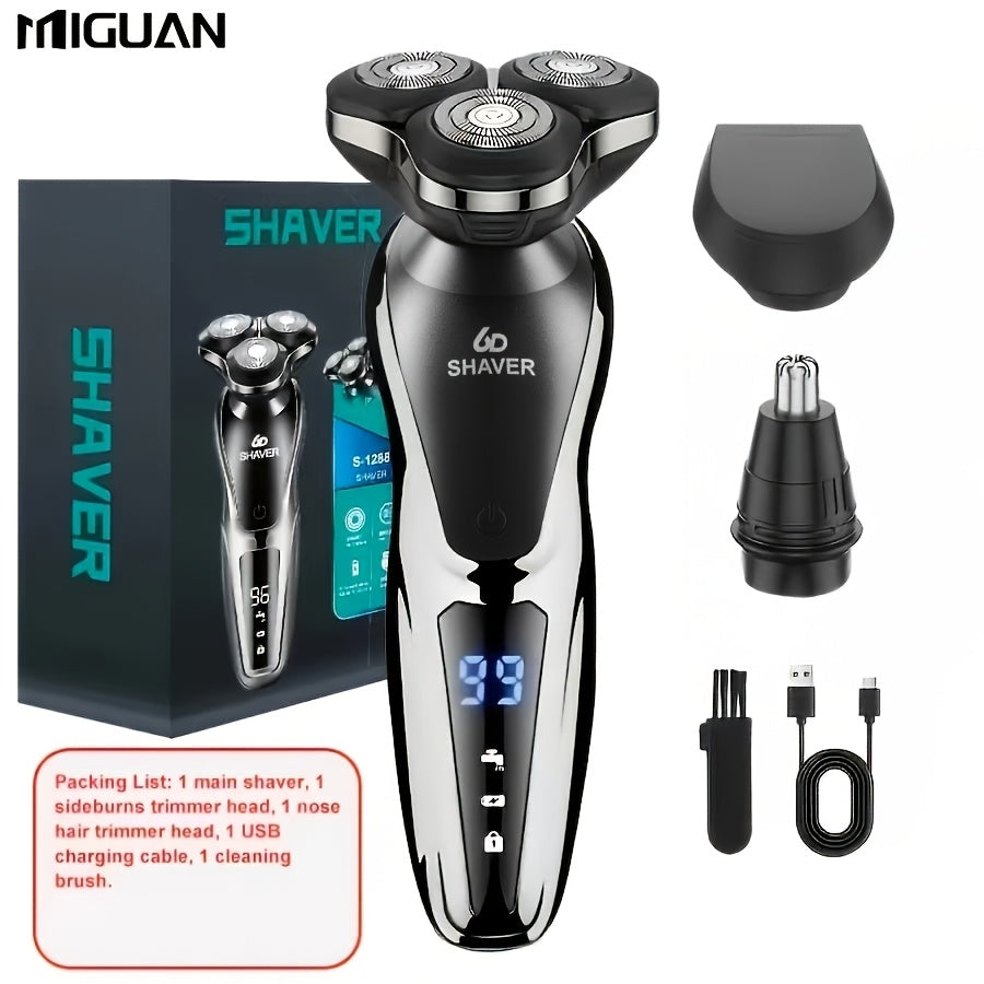 Electric Razor for Men, 3in 1 Electric Shaver Nose Hair Trimmer USBRechargeable Portable Razor 3D Floating Blade Digital Display ShavingBeard Machine