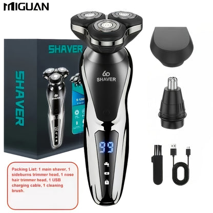 Electric Razor for Men, 3in 1 Electric Shaver Nose Hair Trimmer USBRechargeable Portable Razor 3D Floating Blade Digital Display ShavingBeard Machine