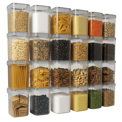 AEX Airtight Food Storage Containers with Lid Kitchen Storage Boxes for Dry Food Pantry Organisation Stackable Design Multiple Size Options (Set of 4/5/10/20/30)