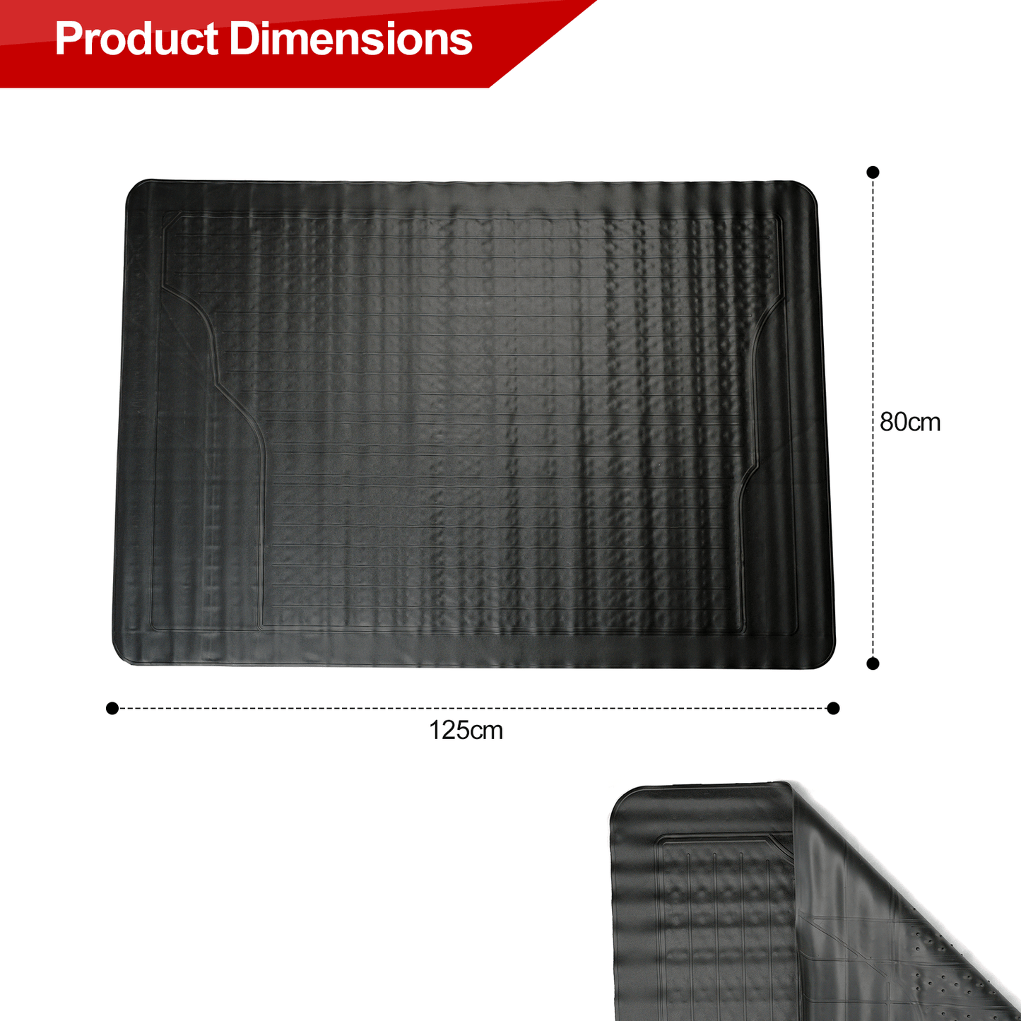 Black Rubber Car Boot Mat - 125 x 81 cm – Universal Car Boot Protector Non-Slip Heavy-Duty Rubber Mats for Cars SUV Truck and VAN, Waterproof - Trim To Fit