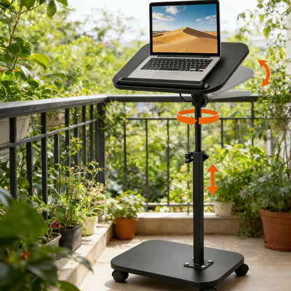 Foldable height adjustable with wheels, side table, 360 ° rotating laptop stand, small-sized home computer desk
