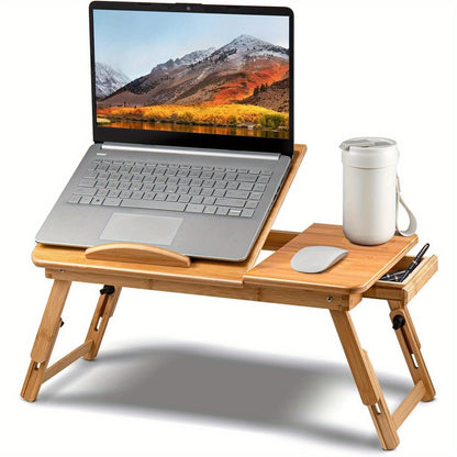 Bamboo Laptop Bed Table Laptop Tray Adjustable Laptop Table Laptop Desk Tray Table Portable Laptop Stand Foldable Bed Table Breakfast Tray with Drawer for Bed Sofa