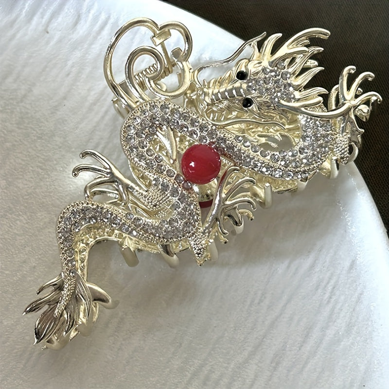 1pc Fashionable Light Luxury Metal Rhinestone-Encrusted Dragon-Shaped Hair Claw Clip for Women, Versatile and Elegant Shark Clip for Everyday Updos on the Back of the Head, Hair Accessory, Mother's Day, Valentine's Day, New Year Holiday Gift