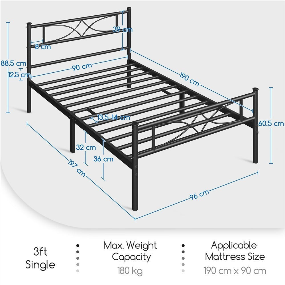 Curved Headboard Metal Bed Frame Platform Bed Vintage Style Built-in Steel Slats 32cm Underbed Storage No Box Spring Needed Single Double King Black White