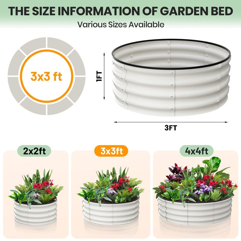Galvanized Raised Garden Bed, Round Metal Planter Box with Open-Bottom Design, Heavy-Duty Steel Outdoor Flower Bed for Vegetables, Herbs, and Succulents, Easy Installation