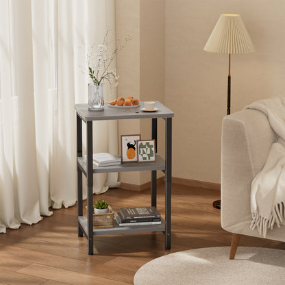 Bookshelf, Sofa Side Table Living Room, Industrial End Table With 3-Tier Storage Shelves, Bedside Tables With Height Adjustable, Steel Frame, Nightstand 37 x 30 x 59.4/62.4/65.4 cm, 4 Colors