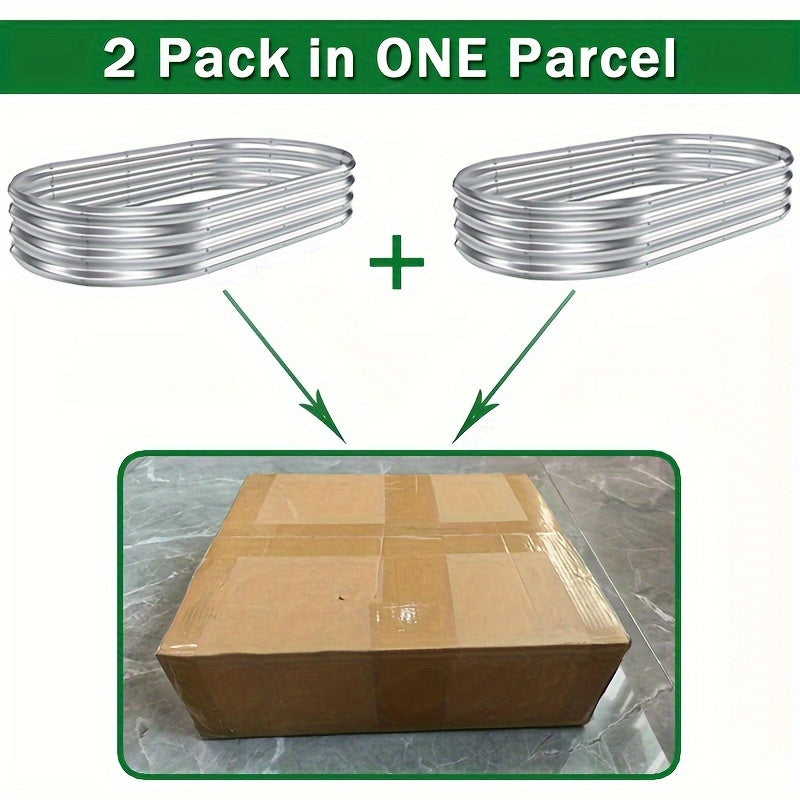 2-Pack Heavy-Duty Galvanized Steel Raised Garden Beds - Rust-Resistant Outdoor Planters, 6x3x1ft (180x90x29cm) Oval Design, Easy Assembly, for Vegetables, Flowers, Herbs, Patio, Balcony, Farm - Modern Garden Boxes, Raised Garden Bed, Patio Gardening, Cont