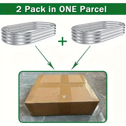 2-Pack Heavy-Duty Galvanized Steel Raised Garden Beds - Rust-Resistant Outdoor Planters, 6x3x1ft (180x90x29cm) Oval Design, Easy Assembly, for Vegetables, Flowers, Herbs, Patio, Balcony, Farm - Modern Garden Boxes, Raised Garden Bed, Patio Gardening, Cont