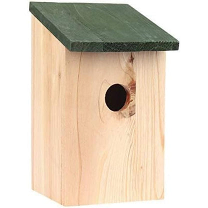 Garden Mile Traditional Wooden Garden Ornaments Outdoor Bird House Black Wooden Roof Garden Bird Box - Natural Large Freestanding Hanging Wild Birds Nesting Box For Tree, Patio And Garden Décor