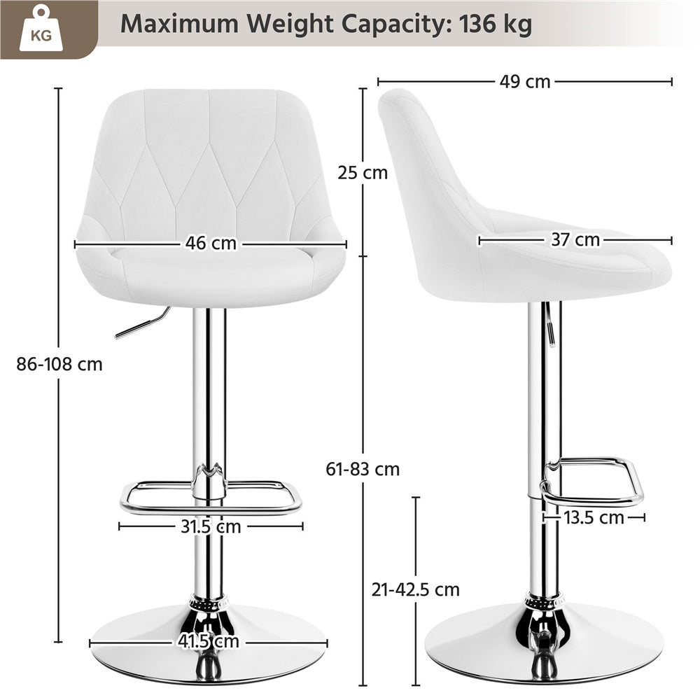 Costoffs 2PCS Bar Stools Faux Leather Swivel Barstools, Height Adjustable, Modern Bar Chairs with Ergonomic Backrest, Cushioned Seat, Chrome Footrest for Home Kitchen Island Bar Counter, Dark Grey/Black/Retro Brown/White/Light Grey