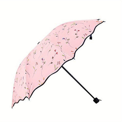 Portable And Sturdy, This Women'S Floral Print Sun Umbrella Features an 8-Rib Manual Opening Design. It'S a Lightweight Travel Umbrella Perfect for The Beach, Office, Or Commuting