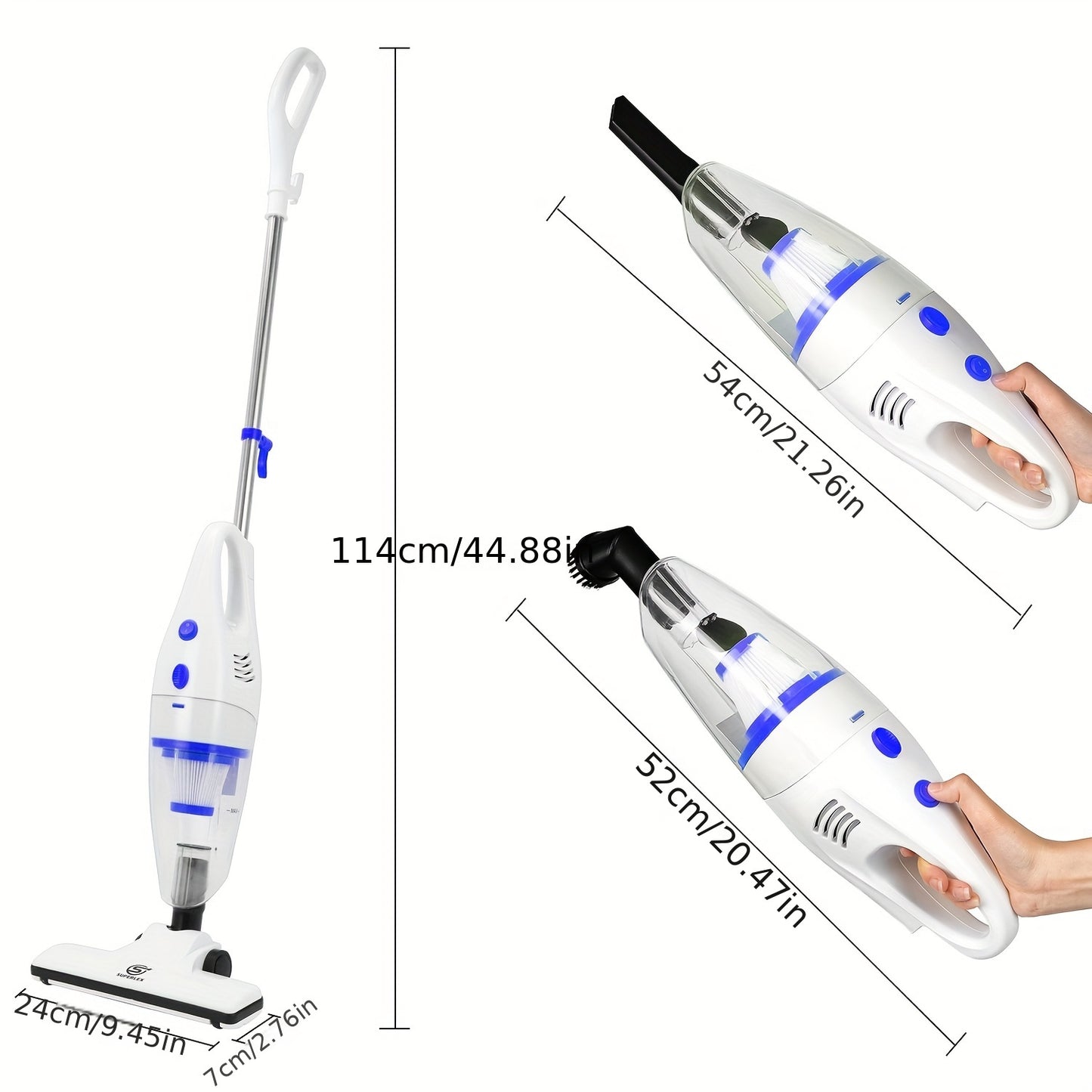 SUPERLEX 600W Vacuum Cleaner with Cable 4-in-1 Upright Bagless Vacuum, Hand-held Stick Vacuum Cleaner 16Kpa Suction with HEPA Filter for Animal Hair, Carpet, Floor