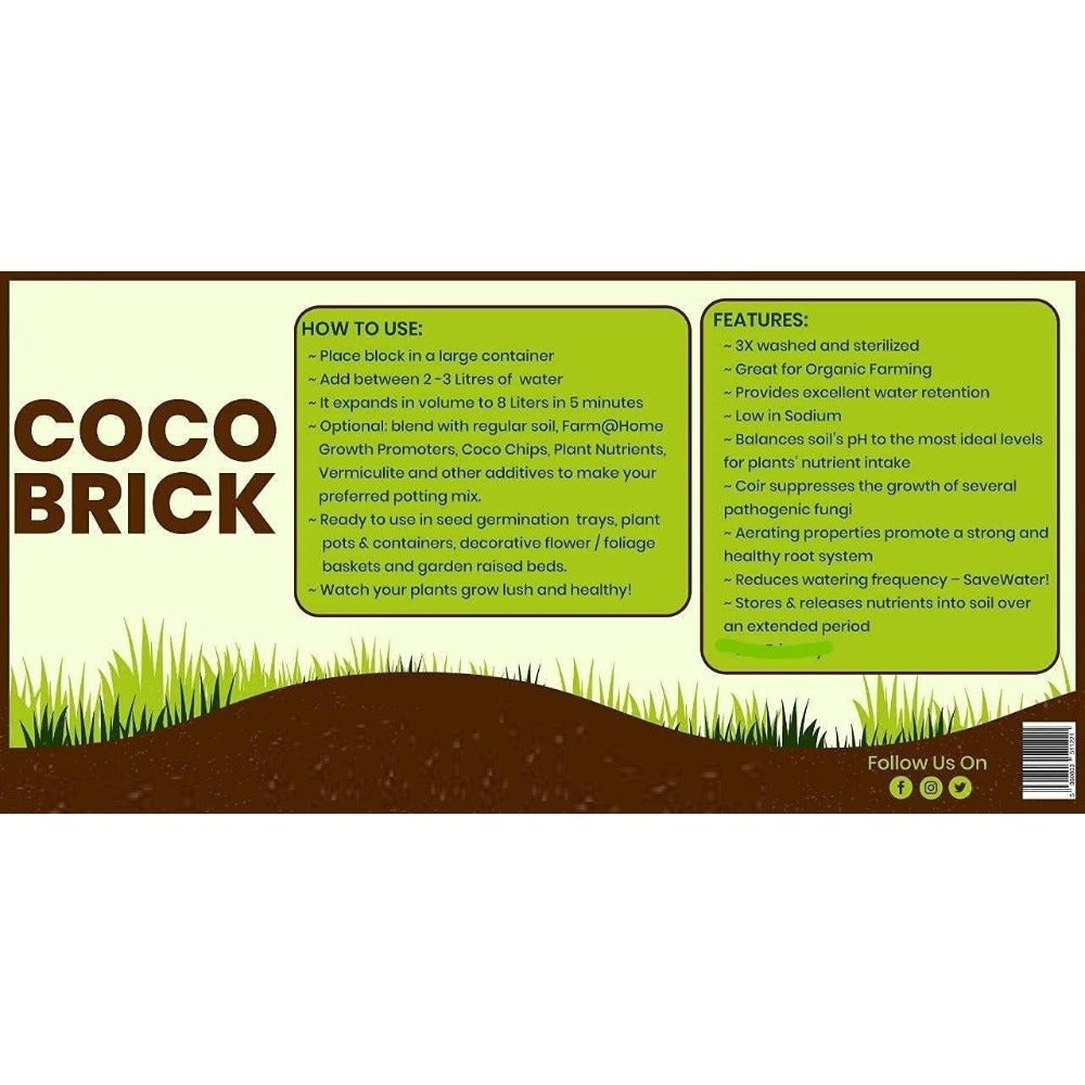 Coconut Coir Coco Block 5kg Expands to 70L – Compressed Coconut Fibre Compost for Plants, Reptiles & Growing Media, pH Stable, High Moisture Retention