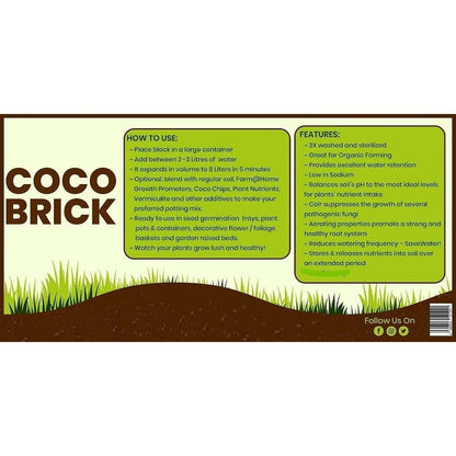 Coconut Coir Coco Block 5kg Expands to 70L – Compressed Coconut Fibre Compost for Plants, Reptiles & Growing Media, pH Stable, High Moisture Retention