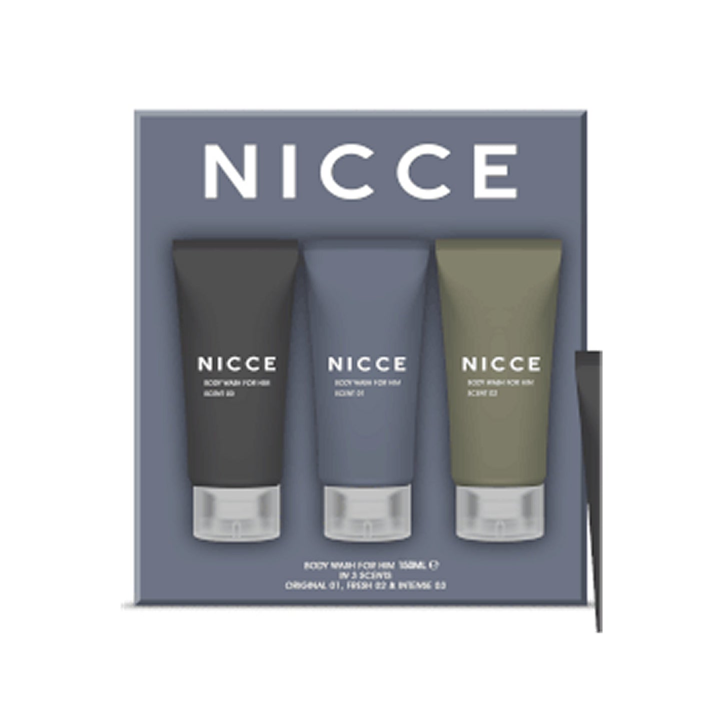 Nicce for Men Body Wash for Him Set 3 x 150ml Original#01, Fresh#02, Intense #03 Mens Gift Set