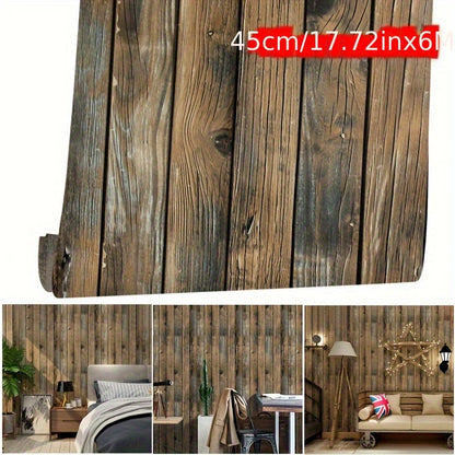 6m Rustic Brown Wood Panel Effect Wallpaper Vinyl Self Adhesive Wall Stickers, DIY Wall Decor, Home Improvement, Classic Design, Natural Look, Peel And Stick Wall Tile, Wall Mural Peel And Stick, Wall Paper For Wall Peel And Stick, Wall Sticker Home Decor