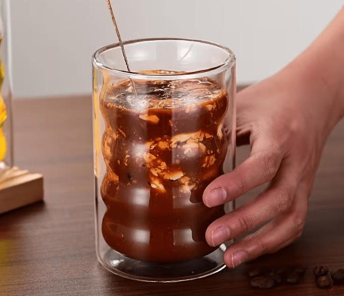 6pcs - 350ml, Latte Mocha, Double-Wall Heat-Resistant Glass Cappuccino, Latte, Tea, Coffee, Milk, Juice, Beer, Dual-Layer No-Handle Glass Cup with Built-In Spiral Lid, Perfect for Hot Beverages, Beverage Glassware, Sophisticated Drinkware, Heatresistant G