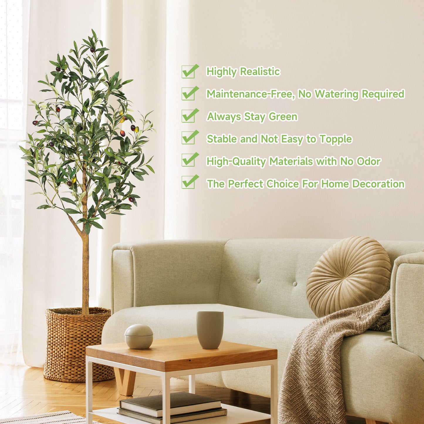 6FT/180cm Artificial Olive Tree Artificial Plant Large Artificial Plant Decoration Indoor Outdoor Home Office Kitchen Living Room Patio Garden Modern Decoration Best for Promotional Housewarming Halloween, Christmas Gift for Keeping Birds and Cats and Oth